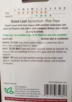 Salad Leaf Nasturtium Blue Pepe